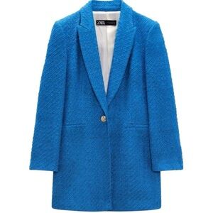 Zara structured tweed Women's Blue Blazer XL